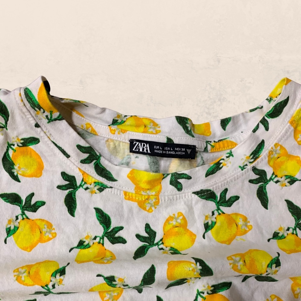 Zara cropped lemon print shirt with adjustable tie - Picture 2 of 9